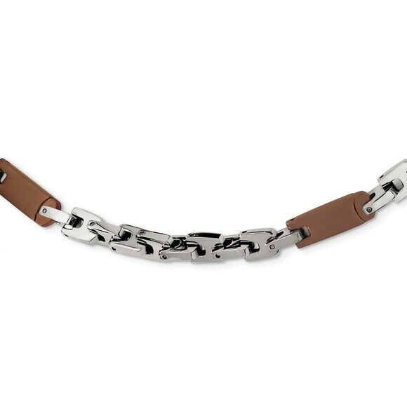 Mens Stainless Steel & Cognac Plated Shackle Chain Necklace 24 Inch
